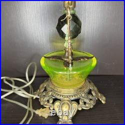 Uranium Glass Table Lamp Double Bridge Arm Custom Build Antique Vtg Art Deco