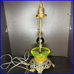 Uranium Glass Table Lamp Double Bridge Arm Custom Build Antique Vtg Art Deco