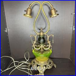 Uranium Glass Table Lamp Double Bridge Arm Custom Build Antique Vtg Art Deco