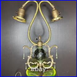 Uranium Glass Table Lamp Double Bridge Arm Custom Build Antique Vtg Art Deco