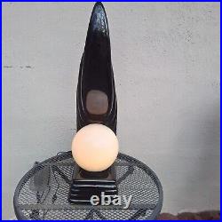 VINTAGE ART DECO 1980's CASCADING WING FLAME LAMP BLACK CERAMIC