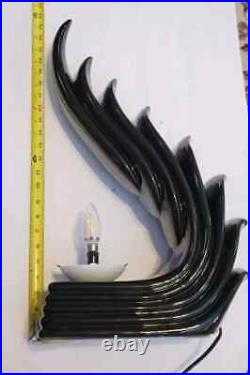 VINTAGE ART DECO 1980's CASCADING WING FLAME LAMP BLACK CERAMIC