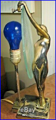 VINTAGE ART DECO LAMP NYMPH FRANKART SARSAPARILLA FIGURAL LADY LAMP 80's