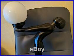 VINTAGE ART DECO NOUVEAU 30 NUDE WOMAN BLACK GLOBE TABLE LAMP Frankart style