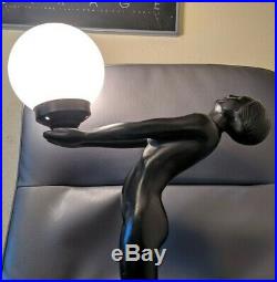 VINTAGE ART DECO NOUVEAU 30 NUDE WOMAN BLACK GLOBE TABLE LAMP Frankart style