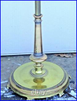 VINTAGE ART DECO TORCHIERE, BRASS With ART / CARNIVAL GLASS UP LIGHT SHADE