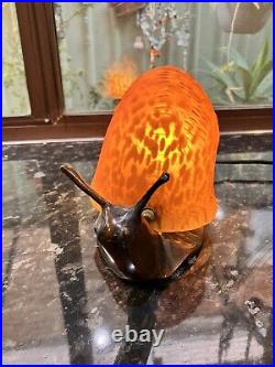 VINTAGE French Style Glass Brass Metal Snail Lamp for Table Amber Swirl Art Deco