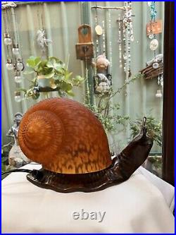 VINTAGE French Style Glass Brass Metal Snail Lamp for Table Amber Swirl Art Deco