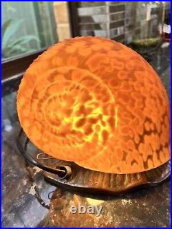 VINTAGE French Style Glass Brass Metal Snail Lamp for Table Amber Swirl Art Deco