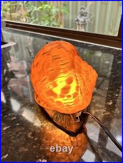 VINTAGE French Style Glass Brass Metal Snail Lamp for Table Amber Swirl Art Deco