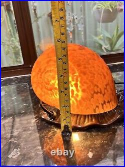 VINTAGE French Style Glass Brass Metal Snail Lamp for Table Amber Swirl Art Deco