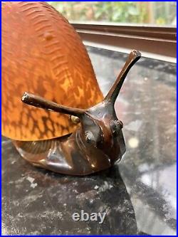 VINTAGE French Style Glass Brass Metal Snail Lamp for Table Amber Swirl Art Deco