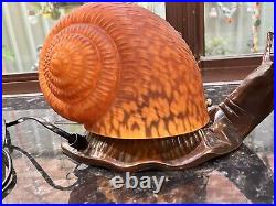 VINTAGE French Style Glass Brass Metal Snail Lamp for Table Amber Swirl Art Deco