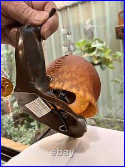 VINTAGE French Style Glass Brass Metal Snail Lamp for Table Amber Swirl Art Deco