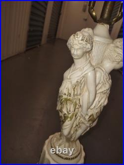 VINTAGE GRECO ROMAN GODDESS LAMP, ARTIST FIGURES & Column Base Hollywood Regency