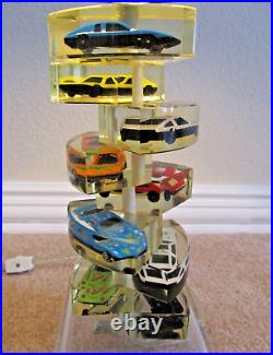 VINTAGE Lucite Matchbox/Hot Wheels Like Cars Table Lamp Highly Collectible Rare