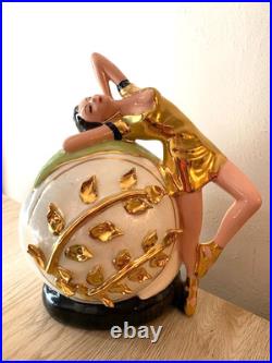 VINTAGE MCM ART DECO TV LAMP- FEMALE DANCER on a GLOBE-Ceramic WORKS RARE