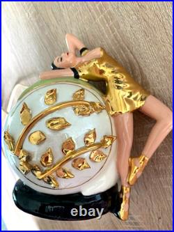 VINTAGE MCM ART DECO TV LAMP- FEMALE DANCER on a GLOBE-Ceramic WORKS RARE
