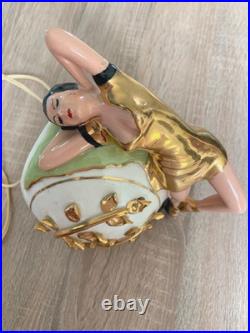 VINTAGE MCM ART DECO TV LAMP- FEMALE DANCER on a GLOBE-Ceramic WORKS RARE