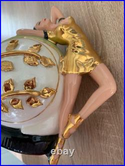 VINTAGE MCM ART DECO TV LAMP- FEMALE DANCER on a GLOBE-Ceramic WORKS RARE