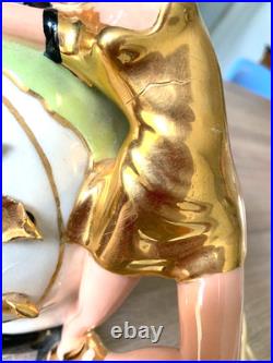 VINTAGE MCM ART DECO TV LAMP- FEMALE DANCER on a GLOBE-Ceramic WORKS RARE