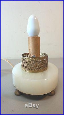 VINTAGE NITE LITE CZECH ART DECO GLASS LAMP, CUT CRYSTAL GLOBE, c. 1920's