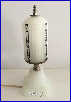 VINTAGE PAIR 1920's-1930's WHITE MILK GLASS ART DECO BULLET BOUDOIR VANITY LAMPS