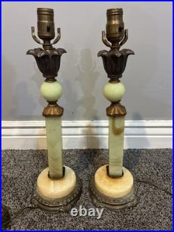 VINTAGE PAIR of ART DECO VASELINE URANIUM JADEITE AKRO TABLE LAMPS 19 1/2