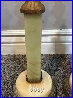 VINTAGE PAIR of ART DECO VASELINE URANIUM JADEITE AKRO TABLE LAMPS 19 1/2