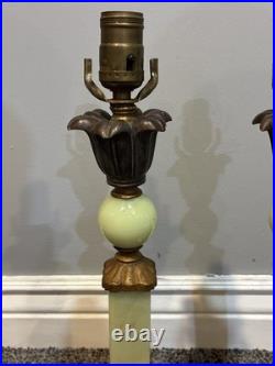VINTAGE PAIR of ART DECO VASELINE URANIUM JADEITE AKRO TABLE LAMPS 19 1/2