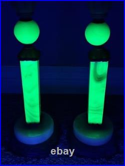 VINTAGE PAIR of ART DECO VASELINE URANIUM JADEITE AKRO TABLE LAMPS 19 1/2