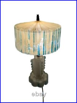 VTG 1930's Vintage Art Deco Frosted Glass Lamp Boudoir Table Lamp Skyscraper
