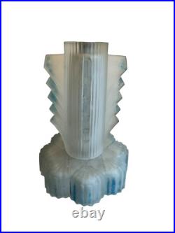 VTG 1930's Vintage Art Deco Frosted Glass Lamp Boudoir Table Lamp Skyscraper