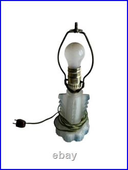 VTG 1930's Vintage Art Deco Frosted Glass Lamp Boudoir Table Lamp Skyscraper