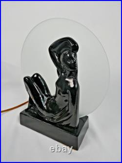 VTG 1986 Sarsaparilla NJ Art Deco Black Metal Nude Woman Lamp with Glass Moon
