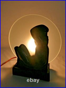 VTG 1986 Sarsaparilla NJ Art Deco Black Metal Nude Woman Lamp with Glass Moon