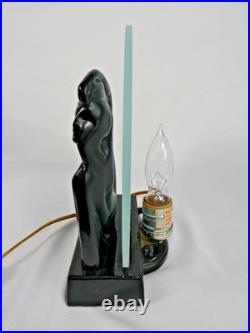 VTG 1986 Sarsaparilla NJ Art Deco Black Metal Nude Woman Lamp with Glass Moon