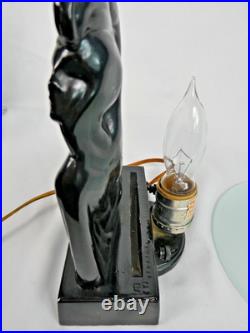 VTG 1986 Sarsaparilla NJ Art Deco Black Metal Nude Woman Lamp with Glass Moon