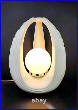 VTG 70's Art Deco Mid Century White Ceramic Table Lamp Glass Globe Sculpture 17