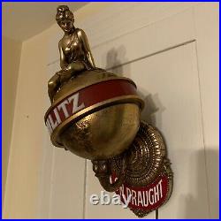 VTG 70's Schlitz On Draught Beer Lighted Wall Sconce Girl on Globe Lamp Art Deco