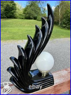 VTG ART DECO REVIVAL 80s 90s FLAME WAVE LAMP BLACK CERAMIC EXC