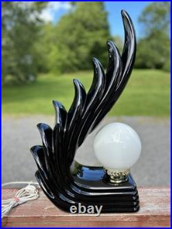 VTG ART DECO REVIVAL 80s 90s FLAME WAVE LAMP BLACK CERAMIC EXC