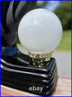 VTG ART DECO REVIVAL 80s 90s FLAME WAVE LAMP BLACK CERAMIC EXC