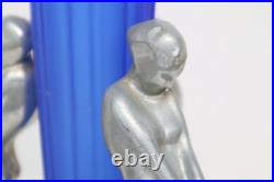VTG ART DECO Rocket COLBALT BLUE GLASS 3 Nude Nymph Woman TABLE LAMP Sarasparlla