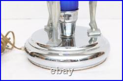 VTG ART DECO Rocket COLBALT BLUE GLASS 3 Nude Nymph Woman TABLE LAMP Sarasparlla