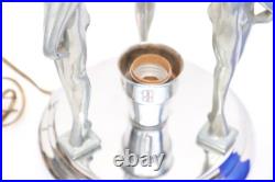 VTG ART DECO Rocket COLBALT BLUE GLASS 3 Nude Nymph Woman TABLE LAMP Sarasparlla