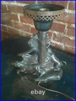 VTG ART DECO SPELTER METAL NUDE WOMAN With DOGS TABLE DESK LAMP NOUVEAU NYMPH RARE
