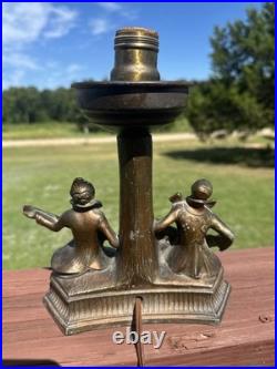 VTG Antique 1940s Art Deco Noveau 2 Musician Spelter Shade Tree Trunk Table Lamp