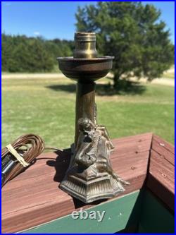 VTG Antique 1940s Art Deco Noveau 2 Musician Spelter Shade Tree Trunk Table Lamp