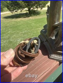 VTG Antique 1940s Art Deco Noveau 2 Musician Spelter Shade Tree Trunk Table Lamp